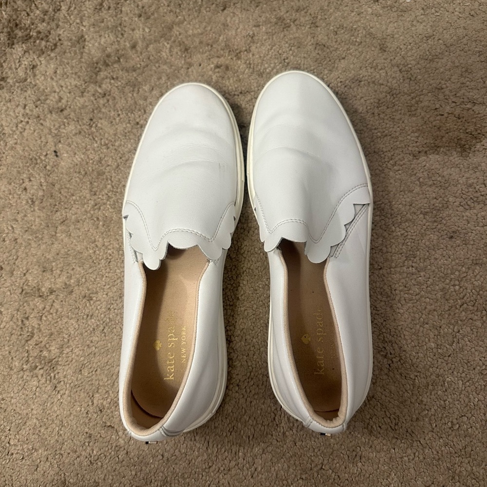 Kate Spade White Scalloped Loafers